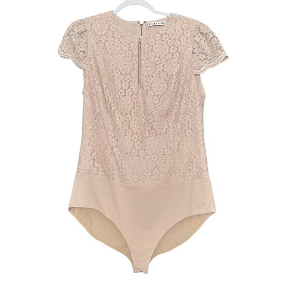 ALICE + OLIVIA LACE BODYSUIT BLOUSE LARGE $258 QUIET LUXURY OLD MONEY L - Picture 1 of 5
